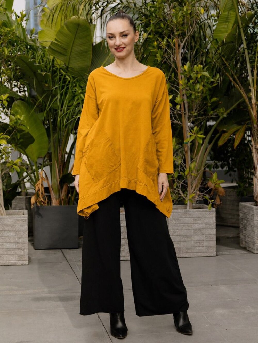 SAGA Faye Oversized Tunic Top in Mustard Yellow - One Size